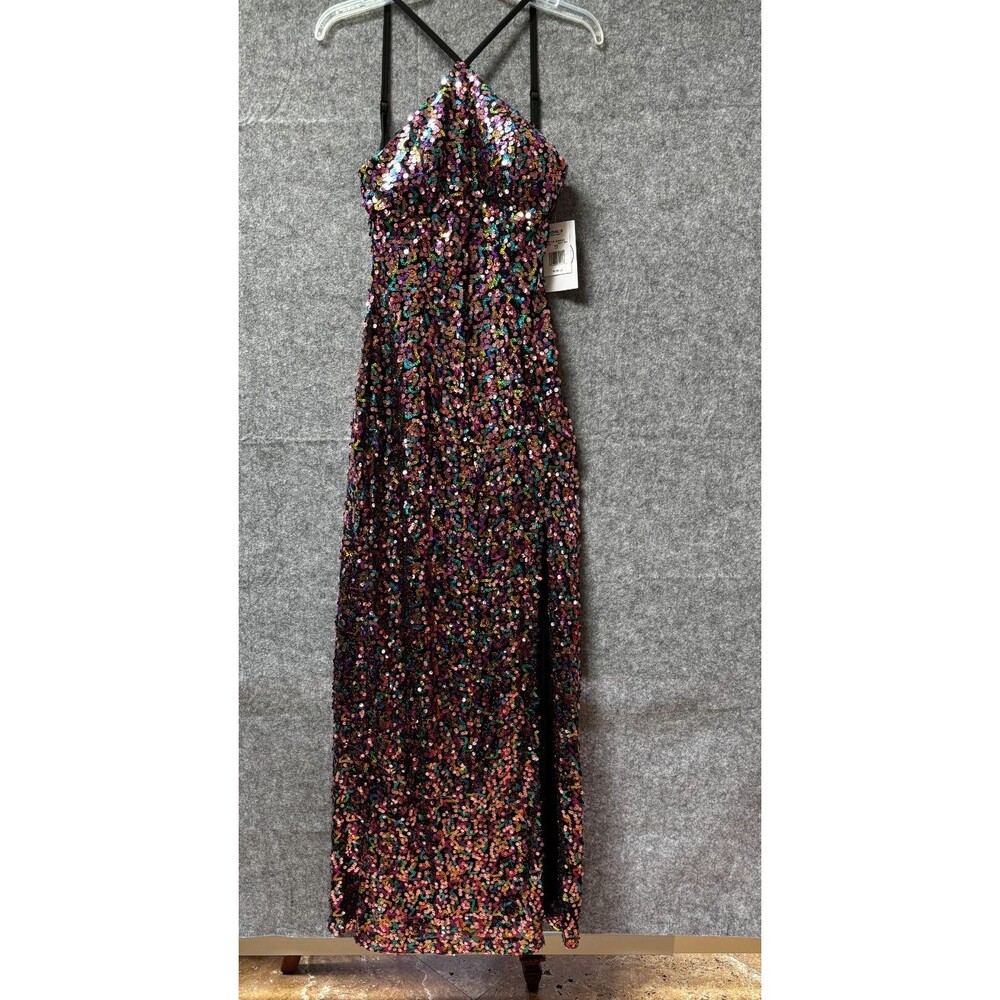 Violet Weekend Multicolor Sequin Halter Gown Dress Juniors Size 3/4 NWT Prom